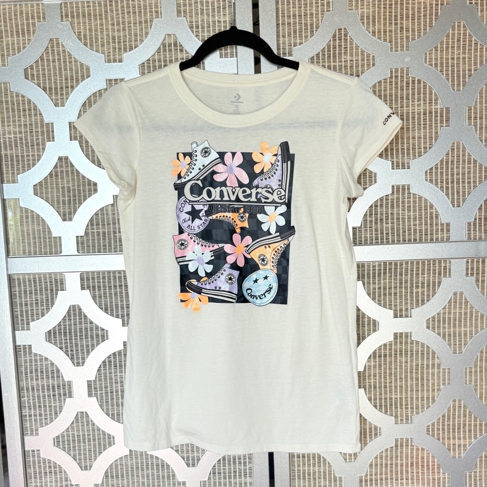 Converse Kids Short Sleeve Tee - Cream with Multicolor Design